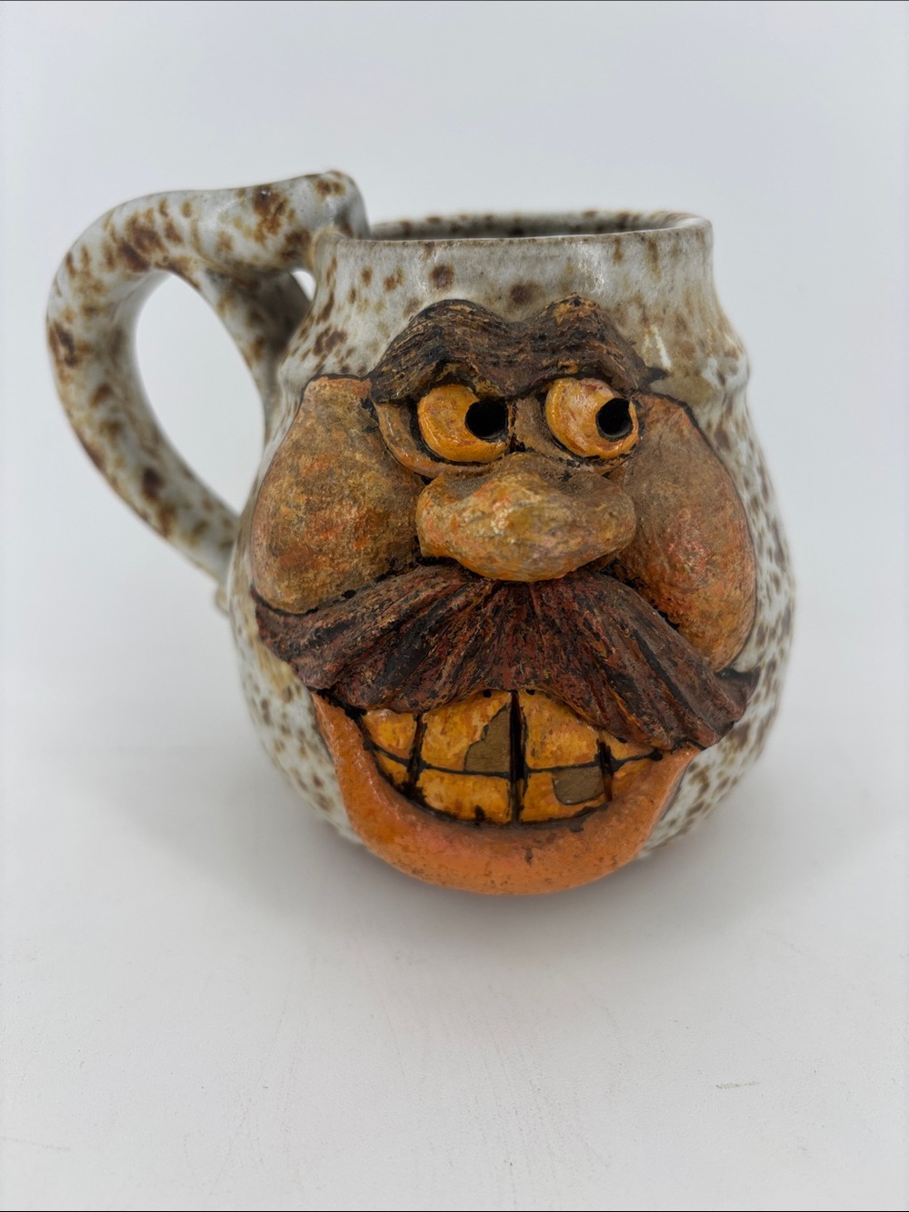 Vintage 1970s Robert Eakin stoneware ugly face Mug artist signed